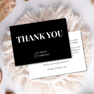 Black and white elegant simple wedding thank you card