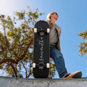 Black and White Elegant Swash Signature Name Skateboard