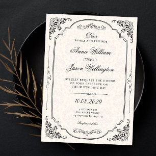 Black and white elegant victorian wedding invitation