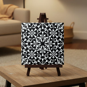 Black and White Elegant Vintage Damask Pattern  Tile