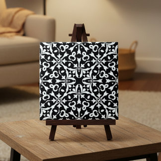 Black and White Elegant Vintage Damask Pattern Tile