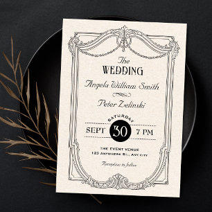 Black and white elegant Vintage gothic wedding Invitation
