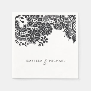 Black and white elegant vintage lace wedding napkin