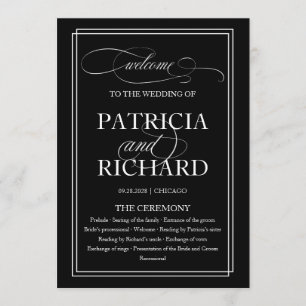 Black And White Elegant Wedding Ceremony Program Programme