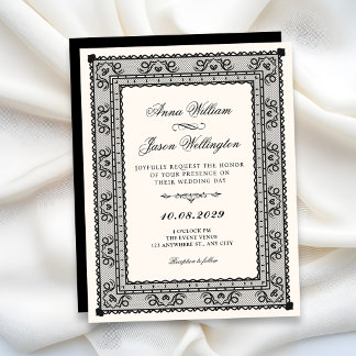 Black and white elegant wedding invitation