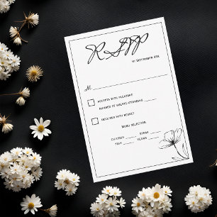 Black and White Elegant Wedding Meal Choice RSVP Card