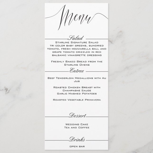 Black and White Elegant Wedding Menu (Front)