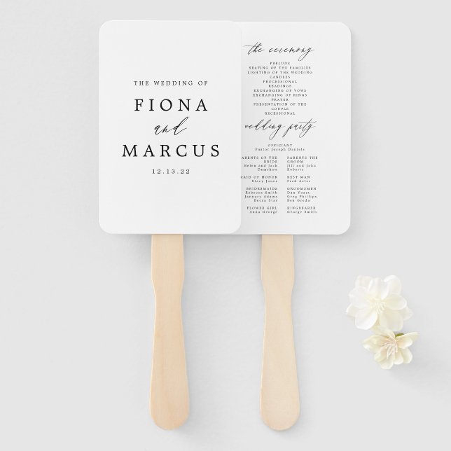 Black and White Elegant Wedding Program Hand Fan (Front and Back)