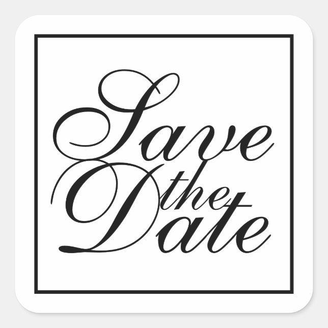 Black and White Elegant Wedding Save the Date Square Sticker (Front)