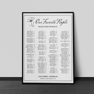 Black and White Elegant Wedding Seating Chart Sign