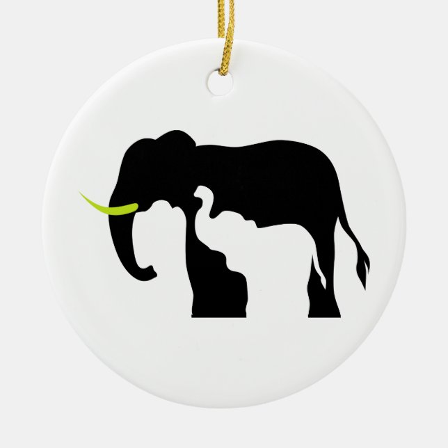 Black and White Elephants Ceramic Tree Decoration (Front)