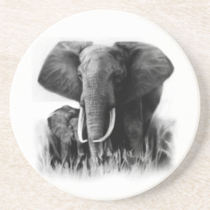 Black And White Elephants Coaster