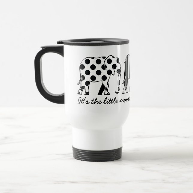 Black and White Elephants Modern Trendy Pattern Travel Mug (Left)