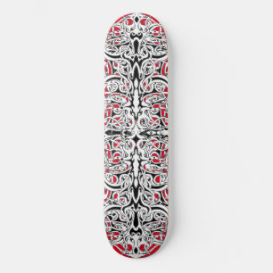 Black and White Empire Tribal Design on Red Skateboard