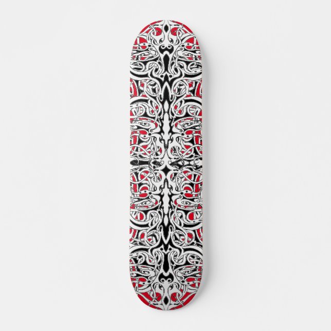 Black and White Empire Tribal Design on Red Skateboard (Front)