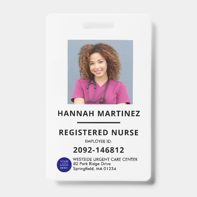 Black and White Employee Photo ID Hospital Badge (Front)