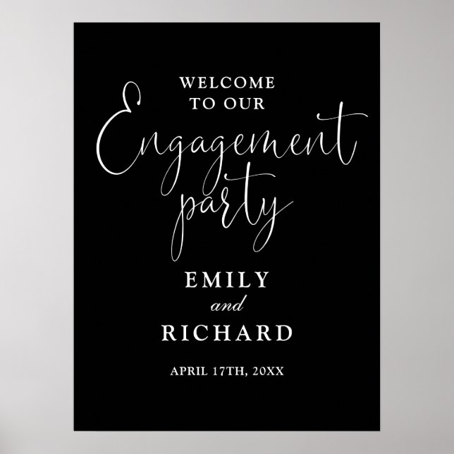 Black And White Engagement Party Welcome Sign (Front)