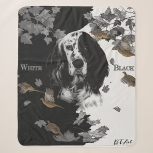 Black and white English setter Sherpa Blanket
