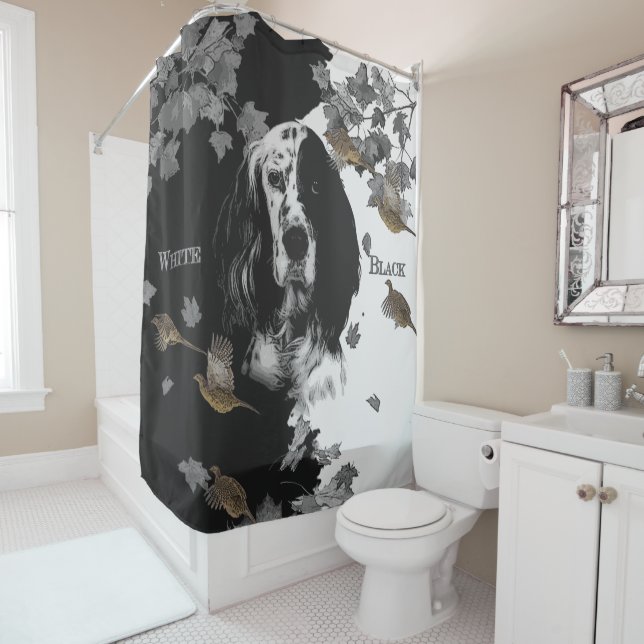 Black and white English setter  Shower Curtain (In Situ)