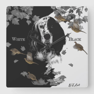 Black and white English setter       Square Wall Clock