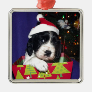 Black and White English Springer Spaniel Christma Metal Tree Decoration