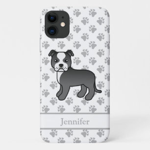 Black And White English Staffie Dog & Name Case-Mate iPhone Case