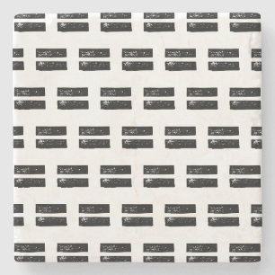 Black and White "Equals" Math Symbol Lino Cut Stone Coaster