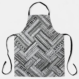 Black and White Ethinic Mix Pattern Apron