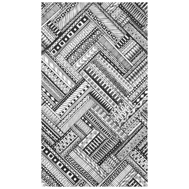 Black and White Ethinic Mix Pattern Tablecloth (Front)