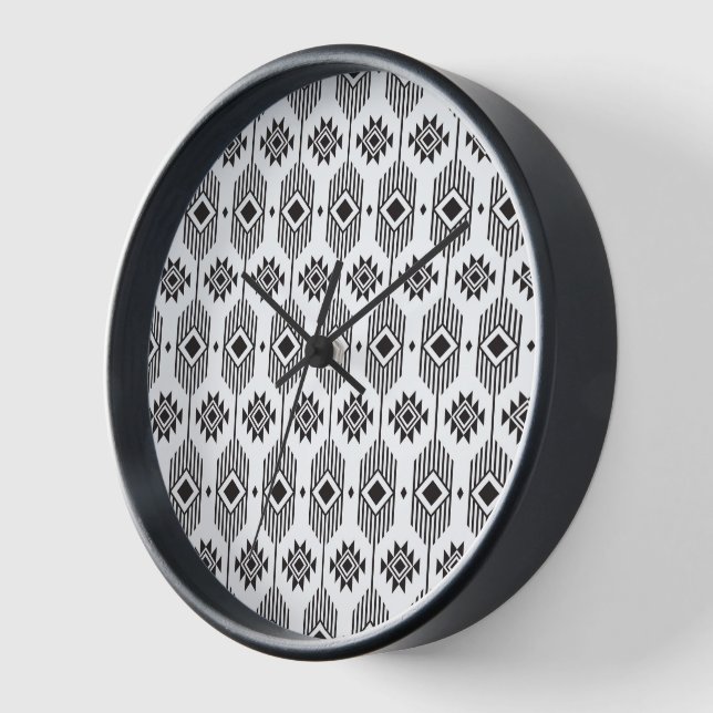 Black and white ethnic ikat geometric pattern clock (Angle)
