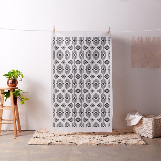 Black and white ethnic ikat geometric pattern fabric (In Situ)