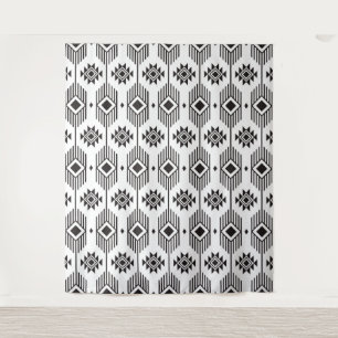 Black and white ethnic ikat geometric pattern tapestry