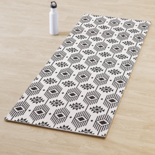 Black and white ethnic ikat geometric pattern yoga mat