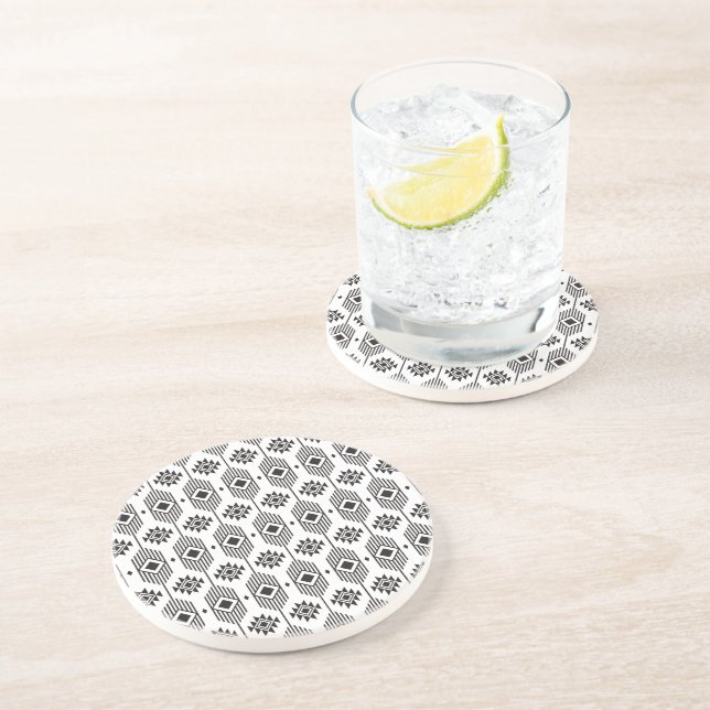Black and white ethnic skate geometric pattern coaster (Side)