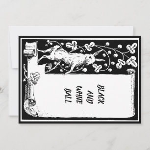 Black and white event rabbit with scroll paper pla invitation