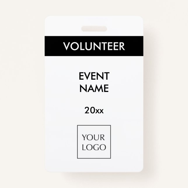 Black and White Event Volunteer Logo Badge ID Badge (Front)