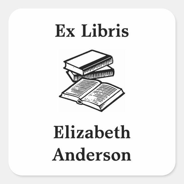 Black and White Ex Libris Bookplate Square Sticker (Front)