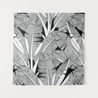 Black and white exotic plant and palm tree botanic tapestry