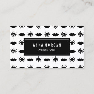 Black and White Eyes & Lips Makeup Artist Business Card