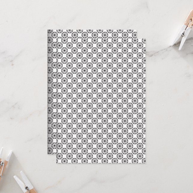 Black and white fabric design featuring intricate  invitation (Front/Back In Situ)