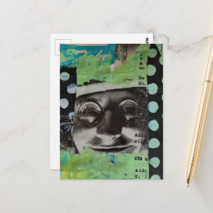 Black and White Face With Polka Dots Collage Postcard