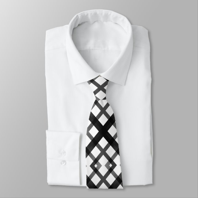Black And White Fading Ombre Crisscross X Pattern Tie (Tied)