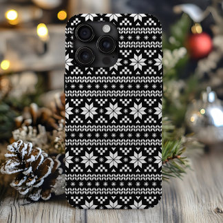 Black and White Fair Isle Christmas Sweater Print iPhone 15 Pro Max Case