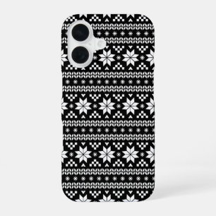 Black and White Fair Isle Christmas Sweater Print iPhone 16 Case