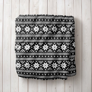Black and White Fair Isle Print   Holiday Decor Sherpa Blanket