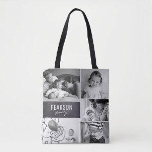 Black and white Family Collage special message Tote Bag