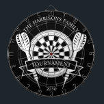 Black and White Family Custom Name Dartboard<br><div class="desc">Celebrate family fun with the Black and White Family Custom Name Dart Board. This sleek design features a monochrome palette, making it a timeless addition to your game room or recreational space. Personalise it with your family name to add a touch of individuality and charm. Perfect for casual play or...</div>