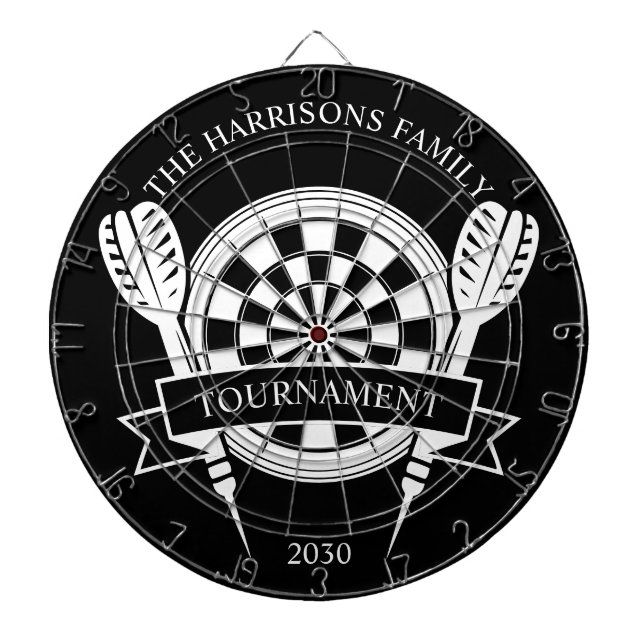 Black and White Family Custom Name Dartboard (Front)