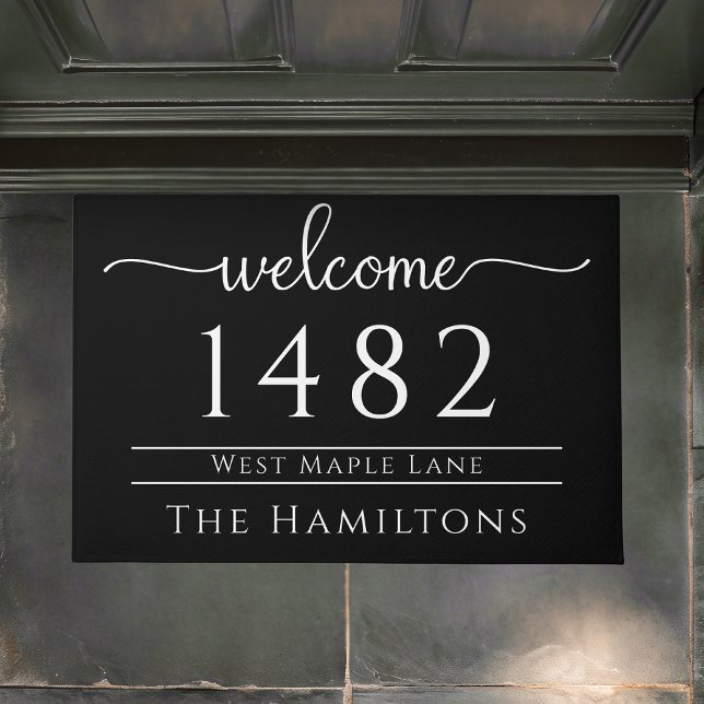 Black and white family name personalised address  doormat (Creator Uploaded)