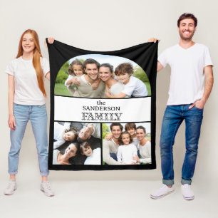 Black and White Family Photo Collage Fleece Blanket